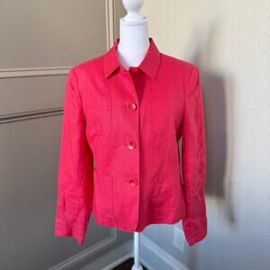 Talbots Irish linen Button Down Jacket Women’s Size 8 Dark Pink Blazer